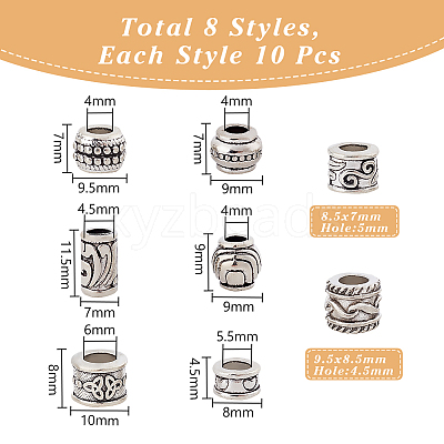 80Pcs 8 Styles Tibetan Style European Beads DIY-NB0012-43E-1