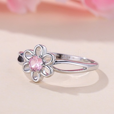 Flower Brass Micro Pave Pearl Pink Cubic Zirconia Finger Rings FS-WGCFB35-04-1