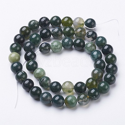 Natural Moss Agate Round Bead Strands G-N0120-30-8mm-1