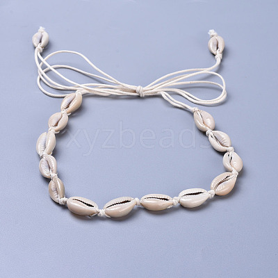 Adjustable Cowrie Shell Beads Beaded Necklaces NJEW-JN02394-1