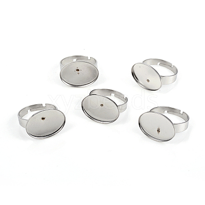 Non-Tarnish Adjustable 201 Stainless Steel Finger Rings Components STAS-I149-12P-1
