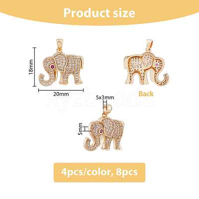 8Pcs 2 Colors Ion Plating(IP) Brass Micro Pave Cubic Zirconia Pendants KK-DC0002-91-1