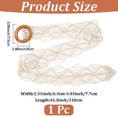 Cloth Woven Rhombus with Wood Chain Belts for Women AJEW-WH20019-125B-1