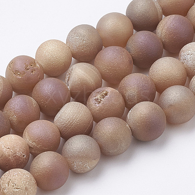Electroplate Natural Druzy Geode Weathered Agate Beads Strands G-S284-10mm-08-1
