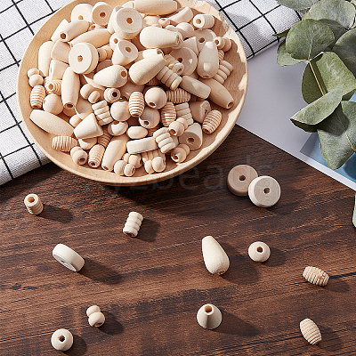 2 Bags Natural Unfinished Wood Beads Set WOOD-PH0001-89-1