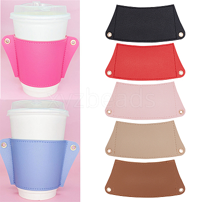 5Pcs 5 Colors PU Leather Heat Resistant Reusable Cup Sleeve AJEW-WR0001-58A-1