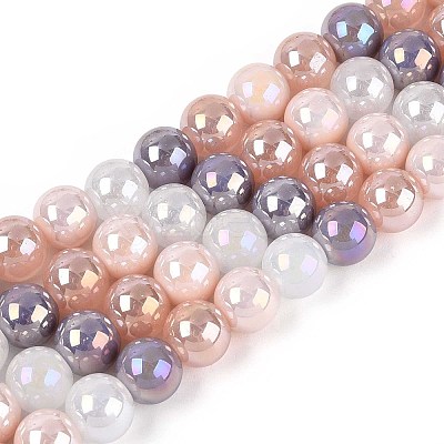 Electroplate Glass Beads Strands X-EGLA-N019-8mm-01-1