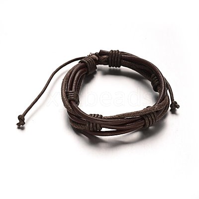 Adjustable Genuine Leather Cord Braided Multi-Strand Bracelets BJEW-M169-05-1