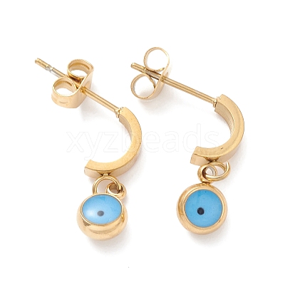 3 Pair 3 Style Enamel Evil Eye Dangle Stud Earrings EJEW-B020-16G-1