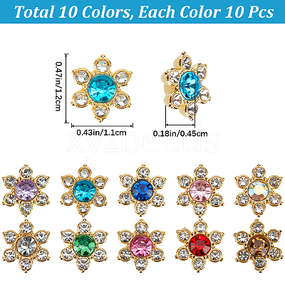100Pcs 10 Colors Alloy Rhinestone Cabochons FIND-GF0005-91-1
