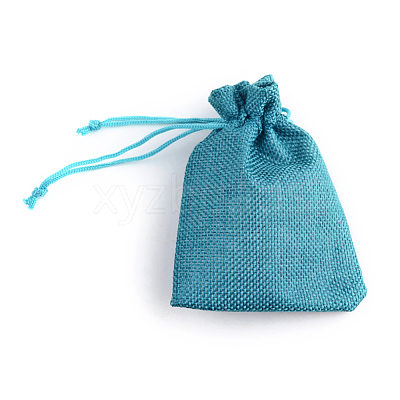 Polyester Imitation Burlap Packing Pouches Drawstring Bags X-ABAG-R005-9x7-17-1