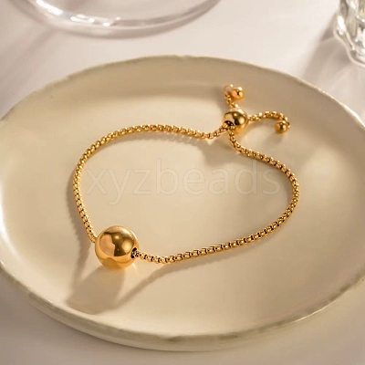 304 Stainless Steel Round Ball Charm Box Chain Slider Bracekets for Women MP4435-2-1