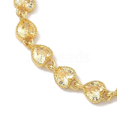 Heart Brass Pave Cubic Zirconia Link Chain Bracelets for Women BJEW-P385-07G-06-1