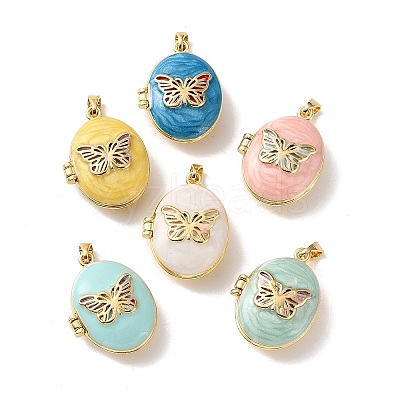 Brass Enamel Photo Locket Pendants KK-K305-20G-1