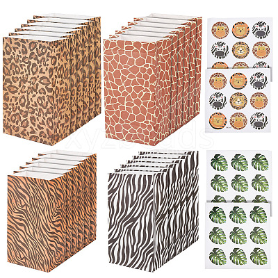 2 Sets 2 Styles Rectangle Animal Skin Print Kraft Paper Bags ABAG-OC0001-03-1
