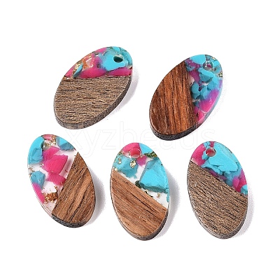 Transparent Resin and Walnut Wood Pendants RESI-T057-03K-1