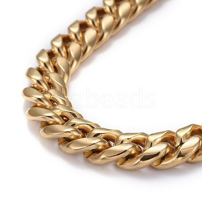 Ion Plating(IP) Men's 304 Stainless Steel Cuban Link Chain Bracelets BJEW-P263-B01-G-1