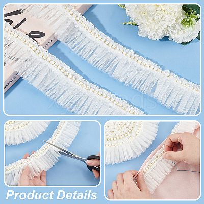 4 Yards Polyester Pleated Lace Trim OCOR-WH0085-42A-1
