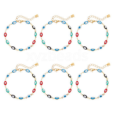 Brass Enamel Evil Eye Link Bracelets BJEW-NB0001-03-1