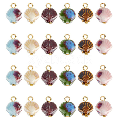24Pcs 6 Style Handmade Bright Glazed Porcelain Pendants PALLOY-PH01942-1