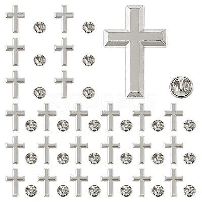 Cross Alloy Pin Brooches AJEW-FH0006-07A-P-1
