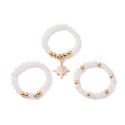 3Pcs 3 Styles Natural Rose Quartz Beaded Stretch Rings Set RJEW-JR00647-02-1