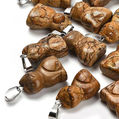 Natural Picture Jasper Pendants G-B127-08P-08-1