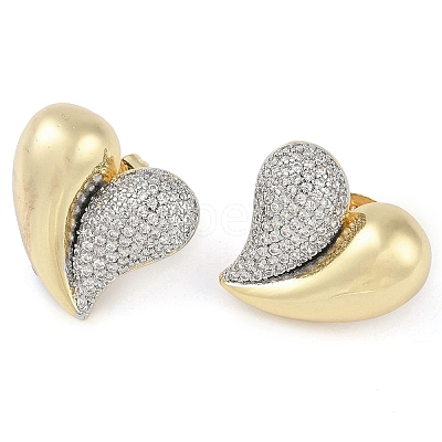Heart Clear Cubic Zirconia Studs Earrings EJEW-Q387-01G-1