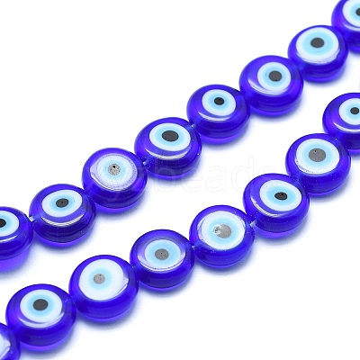 Handmade Evil Eye Lampwork Flat Round Bead Strands X-LAMP-L058-10mm-12-1