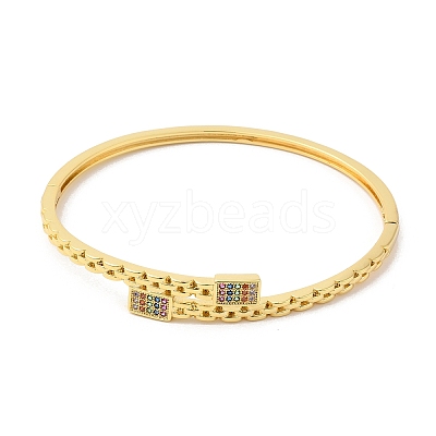 Colorful Cubic Zirconia Rectangle Hinged Bangle BJEW-L681-007G-1