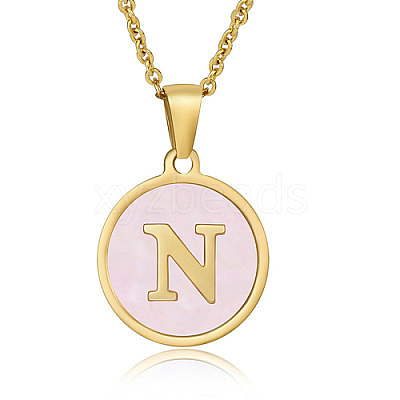 Natural Shell Initial Letter Pendant Necklace LE4192-26-1