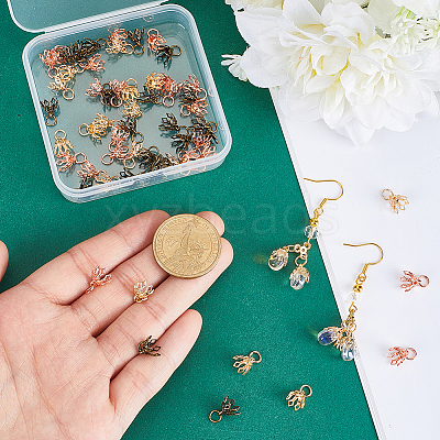 60Pcs 3 Colors Flower Brass Filigree Bead Cap Bails KK-PH0013-12-1