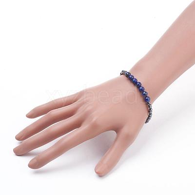 Faceted Non-Magnetic Synthetic Hematite Beads Stretch Bracelets BJEW-JB03265-1