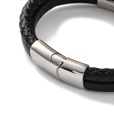 Men's Braided Black PU Leather Cord Multi-Strand Bracelets BJEW-K243-15P-1