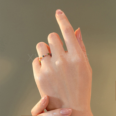 Natural Rainbow Tourmaline Round Beaded Finger Rings WGDC3AE-02-1