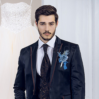 2Pcs 2 Style Silk Cloth & Plastic Imitation Flower Corsage Boutonniere & Wrist Corsage JEWB-CP0001-27A-1