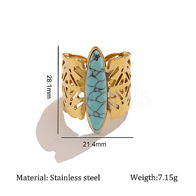 304 Stainless Steel with Synthetic Turquoise Cuff Open Rings WG3BCF9-03-1