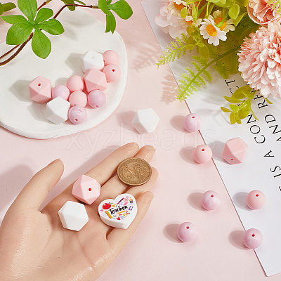 Heart & Hexagon & Round Silicone Focal Beads SIL-SC0002-30-1
