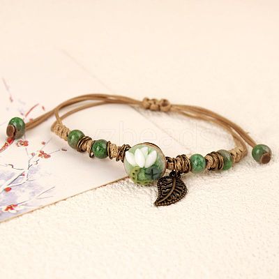 Adjustable Handmade Porcelain Flower Beads Braided Beads Bracelets WGFB2A7-02-1