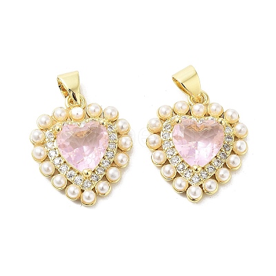 Rack Plating Heart Brass Micro Pave Cubic Zirconia Pendants KK-E102-29G-1