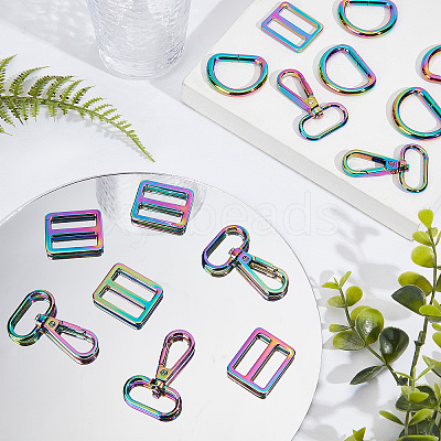 15Pcs 3 Style Rainbow Color Zinc Alloy Swivel Clasps FIND-GF0003-40-1