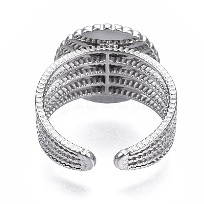 Non-Tarnish 304 Stainless Steel Open Cuff Finger Ring Cabochon Settings STAS-T060-06P-1