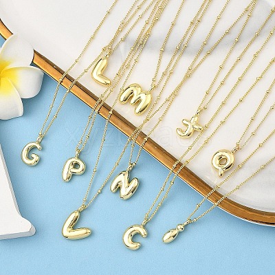 1Pc Initial Letter Brass Pendant Necklaces NJEW-YW0001-24F-1