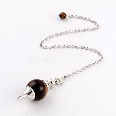 Natural Tiger Eye Sphere Dowsing Pendulums BJEW-E292-A09-1