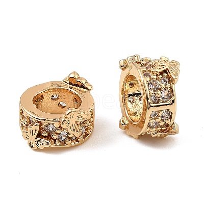 Brass Micro Pave Clear Cubic Zirconia Rondelle Wheel European Beads KK-C155-10G-1