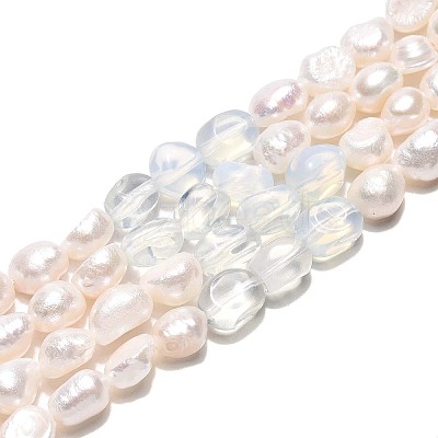 Opalite Nuggets & Cultured Freshwater Pearl Beads Strands PEAR-N023-01A-18-1