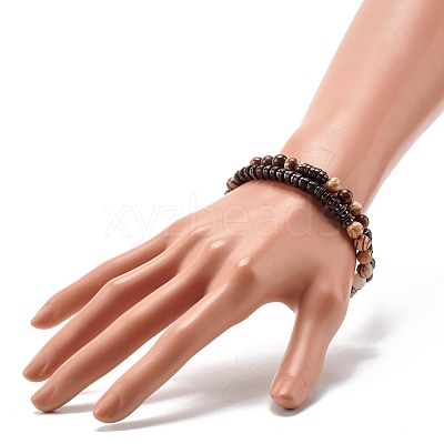 Natural Zebra Jasper & Synthetic Non-magnetic Hematite Beads Energy Stretch Bracelets Set BJEW-JB07142-02-1