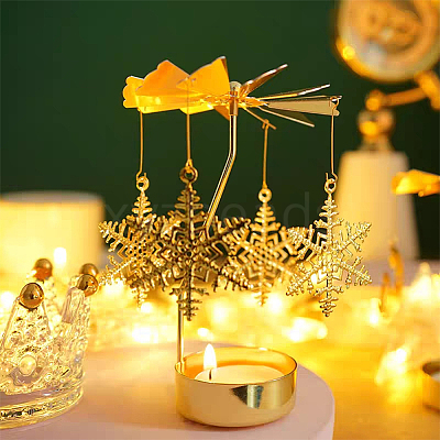 2 Sets 2 Style Iron Rotating Snowflake & Snowman Candlestick Tealight Candle Holder Sets DJEW-FG0001-32-1