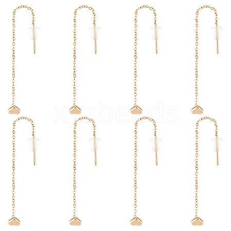 4Pairs 304 Stainless Steel Ear Thread with Heart for Women STAS-UN0035-81-1