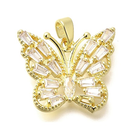 Rack Plating Brass Micro Pave Clear Cubic Zirconia Pendants KK-M309-16G-04-1